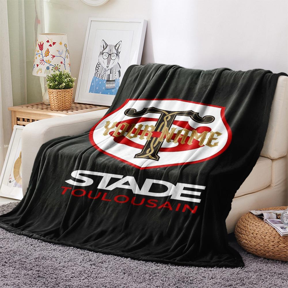 1PC Stade Toulouse Crest Custom Name Patterned Flannel Blanket Suitable For All Seasons For Home Decor Warmth And Comfort Gifts Holiday Present