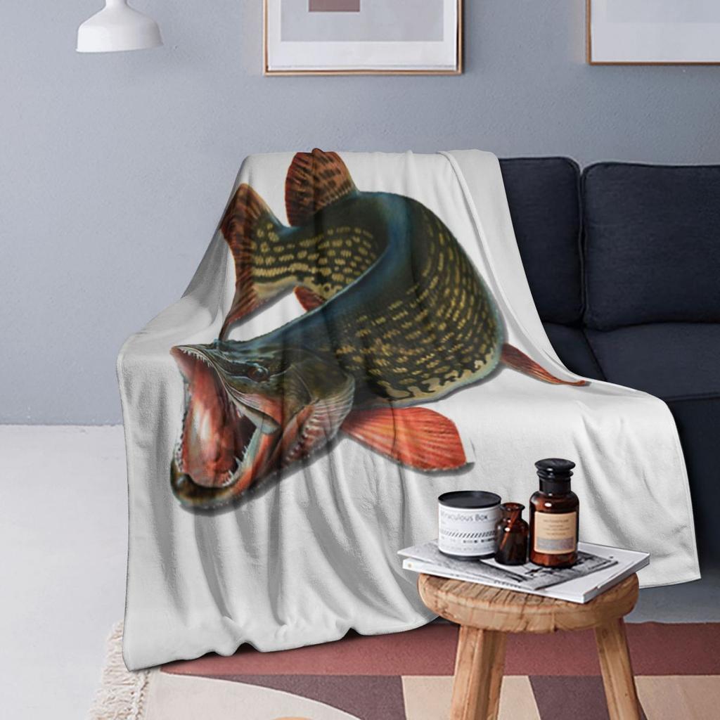 Northern Pike Fish Blanket Soft Warm Flannel Throw Blanket Plush for Bed Living room Picnic Travel Home Sofa