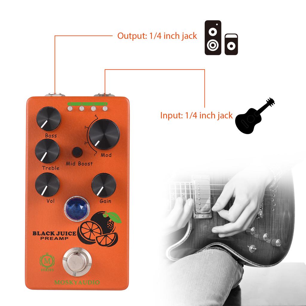 MOSKYAUDIO BLACK JUICE Guitar Preamp Overdrive Effects Pedal Gain/Mid