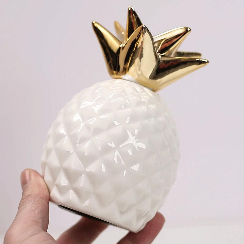 Ceramic Pineapple Money Box With Electroplated Finish Large Capacity Decorative Piggy Bank Home Office Gift