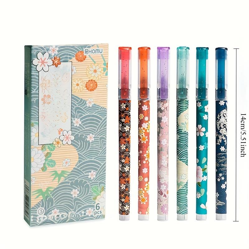 6pcs Floral Rollerball Pens Sakura Flower Cherry Blossom Fine Point 0.5mm Quick-Drying Liquid Ink Durable Plastic Material A3283