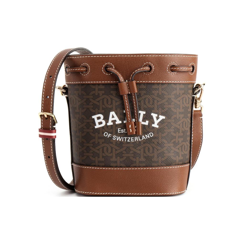 Bally Cleoh Vintage Monogram Drawstring Bucket Bag Women Shoulder Bag Brown 6301643