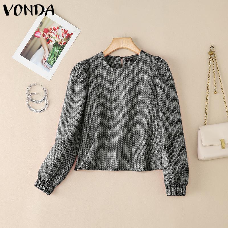 

VONDA Elegant Women Round Neck Long Sleeve Texture Casual Office Blouse Nonelastic M чёрный