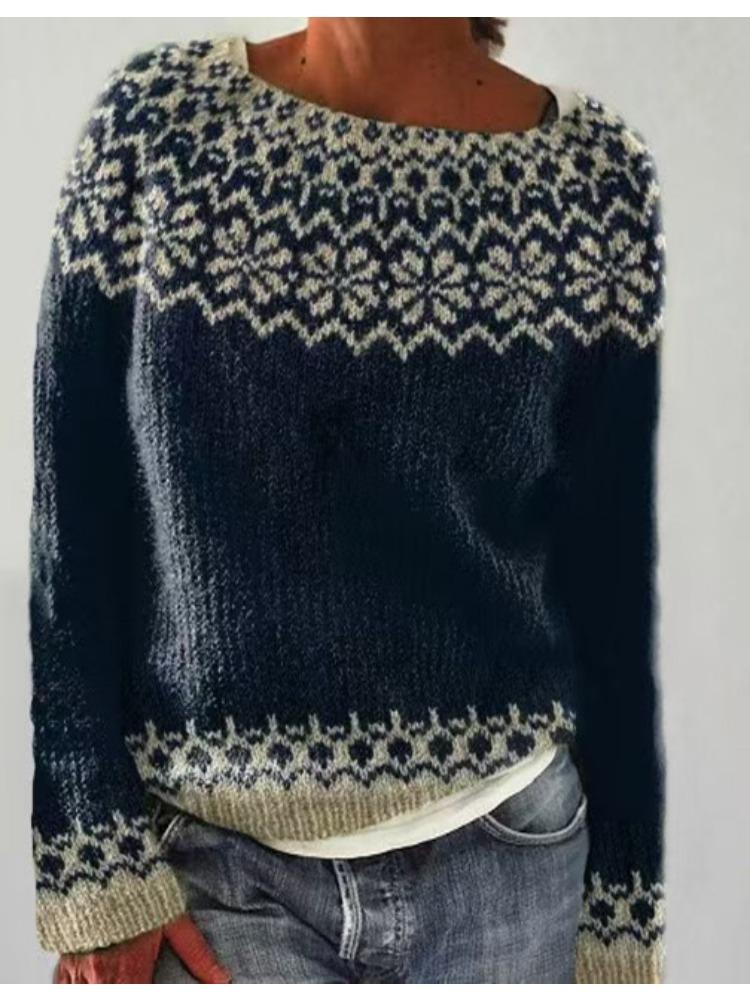 Pull en Tricot à Manches Longues pour Femme, Col Rond, Blocs de Couleurs, Coupe Ample, Tendance, Luxueux, Coupe Décontractée, Amincissant et Polyvalent