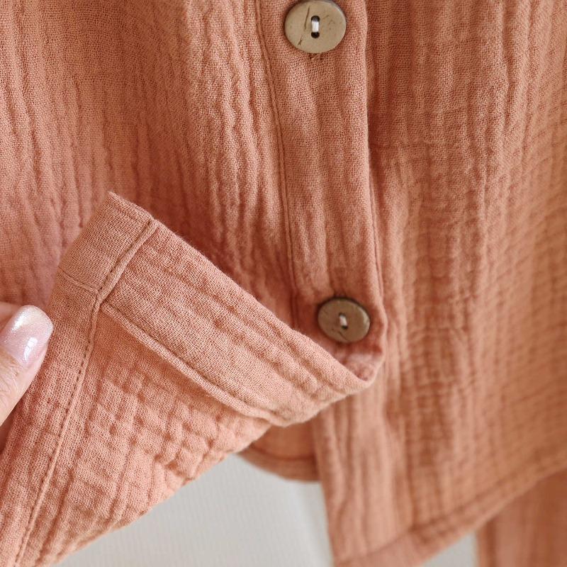 2026 Neues Frühjahrs- und Herbst-Pyjamaset 100% Baumwollkrepp Groß Langarm Lange Hose Dünn Locker Hauskleidung Zweiteiliges Set