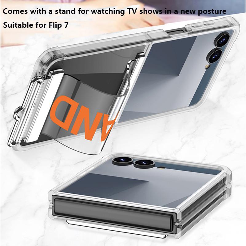 Wrist Strap Case For Samsung Z Flip7 Flip 6 ZFLIP7 5G Corners Airbag Ultra Thin Transparent Anti-Collision Cover