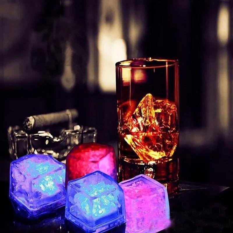 6Pcs LED Ice Cubes Color Changing Decor Flash Lights Submersible Liquid Sensor Colorful Flashing Ice Cubes