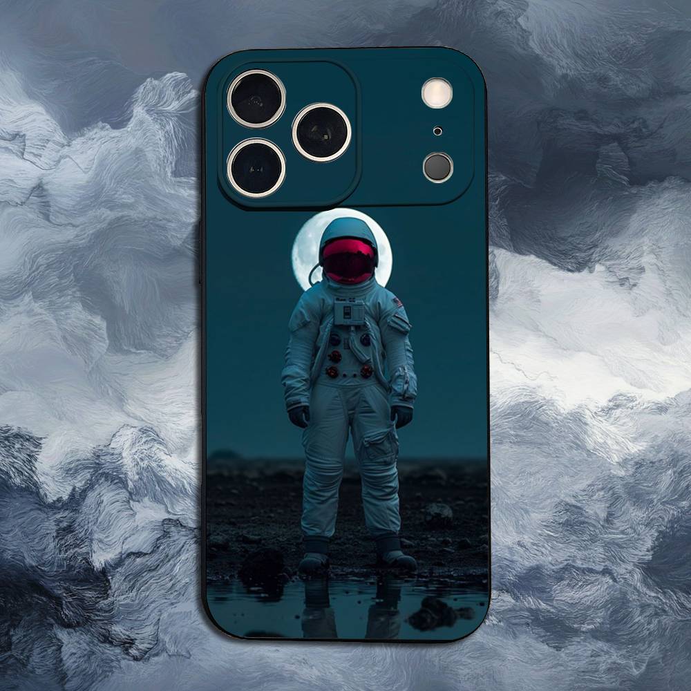 Cute Astronaut For iPhone 12,14,13,15,16,11,17,X,Mini,XR,SE,XS,Plus,Pro,Max,8,7,Soft Silicone Black Case