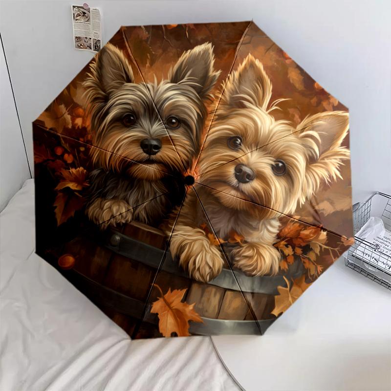 Two Yorkshire Terriers Pattern, Automatic Folding Umbrella, Portable and Foldable Design, 8 Ribs, a Christmas or Birthday Gift.