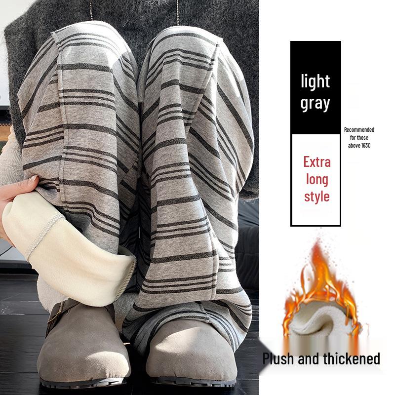 Korean Striped High-Waisted Wide-Leg Pants: Women s Autumn/Winter Loose, Floor-Length, Lazy Style Straight-Leg Pants S