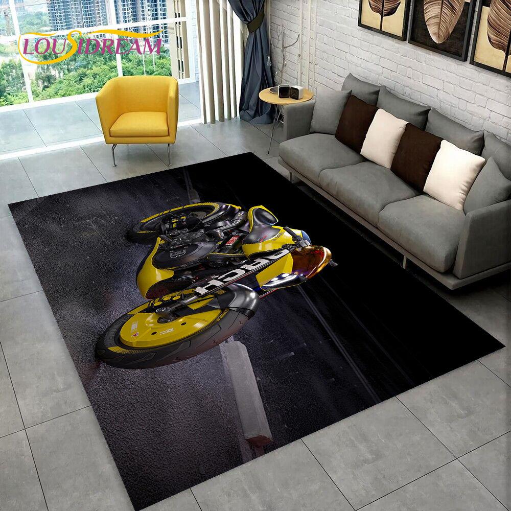 3D Cyberpunk Concept Motorcycle Cartoon Area Rug,Carpet for Living Room Bedroom Sofa Doormat Decoration,kids Non-slip Floor Mat