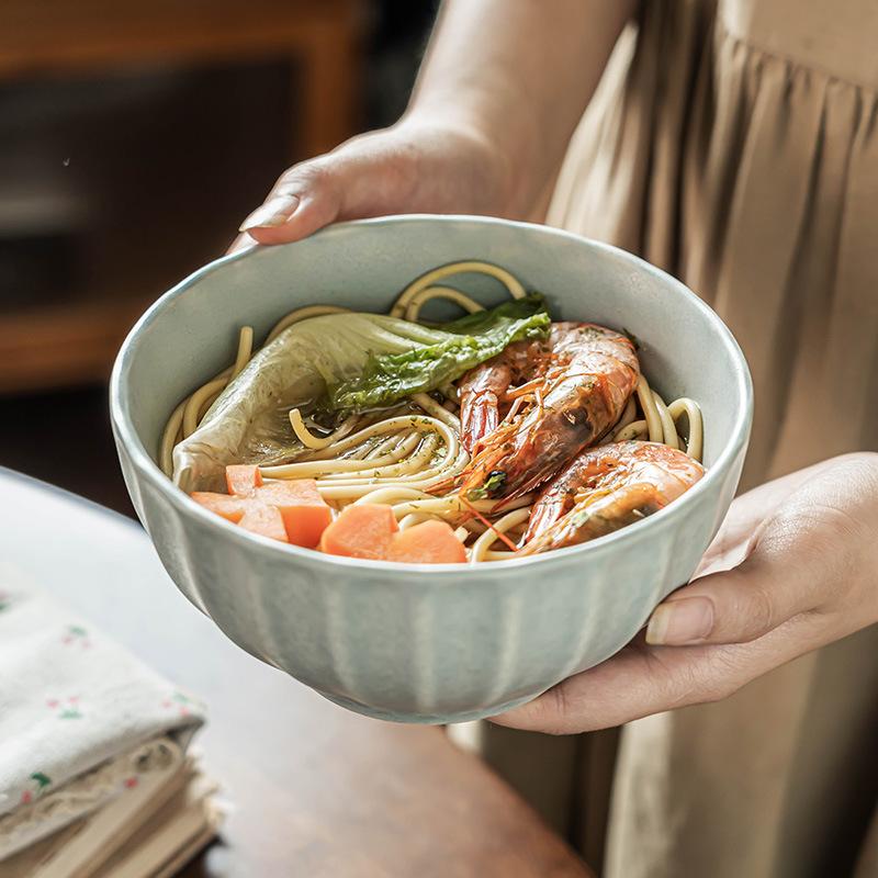 Japanese Vertical Ceramic Bowl Salad Bowl Household Large Bowl Vegetable Bowl Soup Noodle Bowl Restaurant Tableware Round Bowl