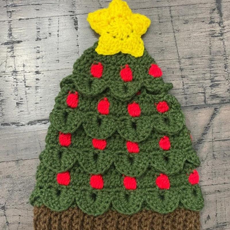 Knitted Christmas Tree Hat Keeping Warm Head Hat Decorations Supplies for Holiday Birthday New Year Party Decorations