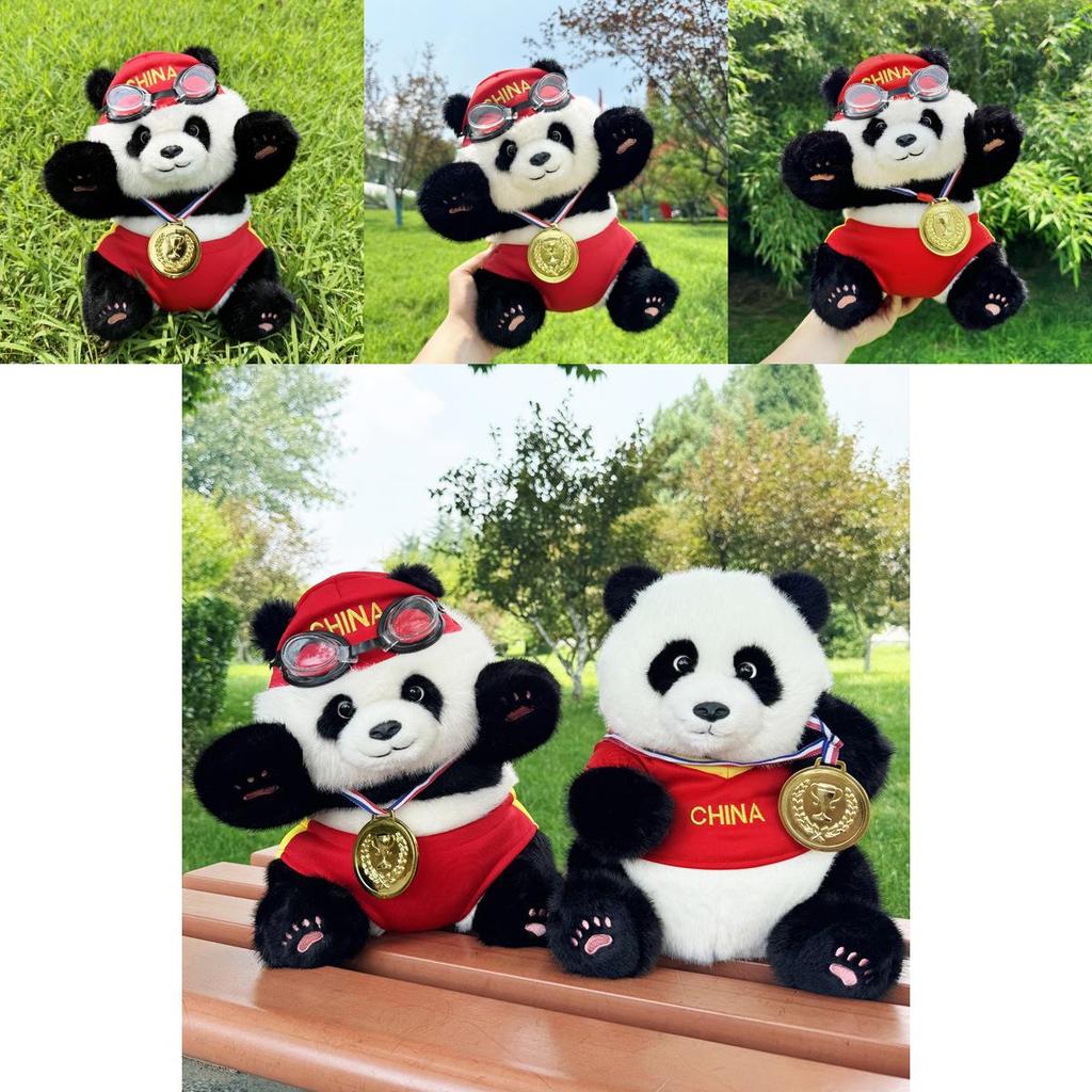 Entzückendes Champion Panda Plüschtier Realistisches Kuscheltier Weicher Plüsch 30cm