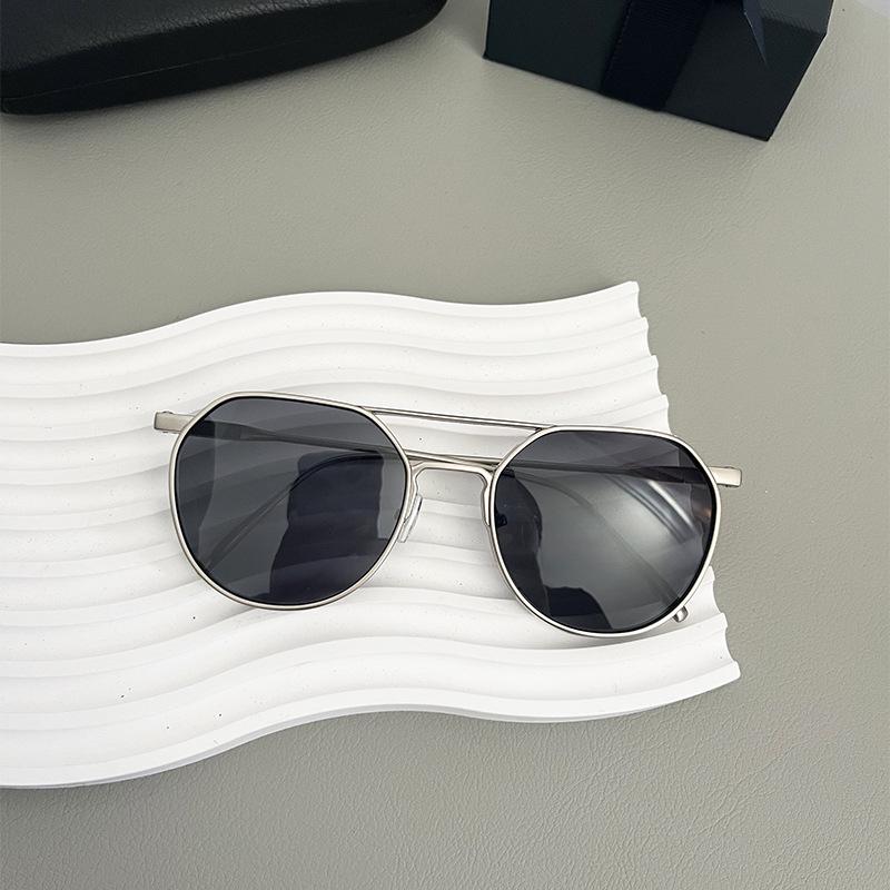 New Retro Oval Frame Glasses Metal Double Beam Pilot Sunglasses Men's High-end Driving Sun Protection Sunglasses
