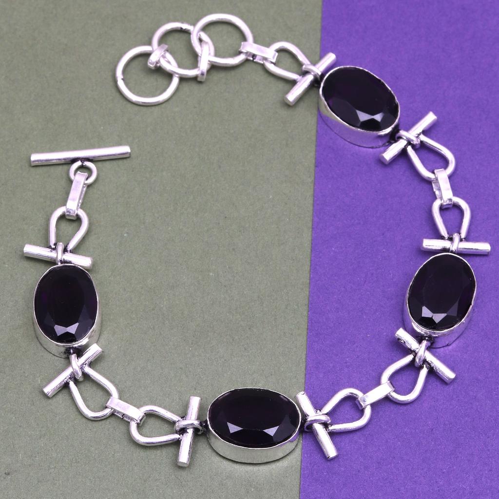 Black  Onyx Bracelet  Sterling Gemstone Cuff Handmade Vintage