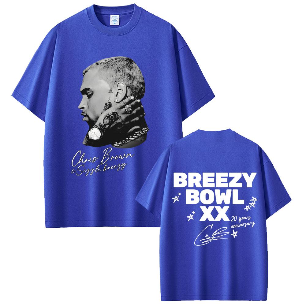 Rapper Chris Brown Hip Hop Fashion Pop Music Fans Tshirt Breezy Bowl XX Tour 2025 Tshirts Unisex Women Casual Cotton Retro Tshirt