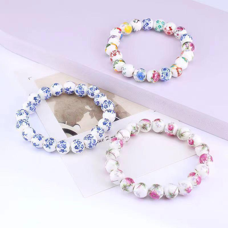 Bracciale di Perline in Ceramica Porcellana Blu e Bianca - Accessori Etnici Creativi Fai da Te Fatti a Mano per Gioielli in Stile Nazionale