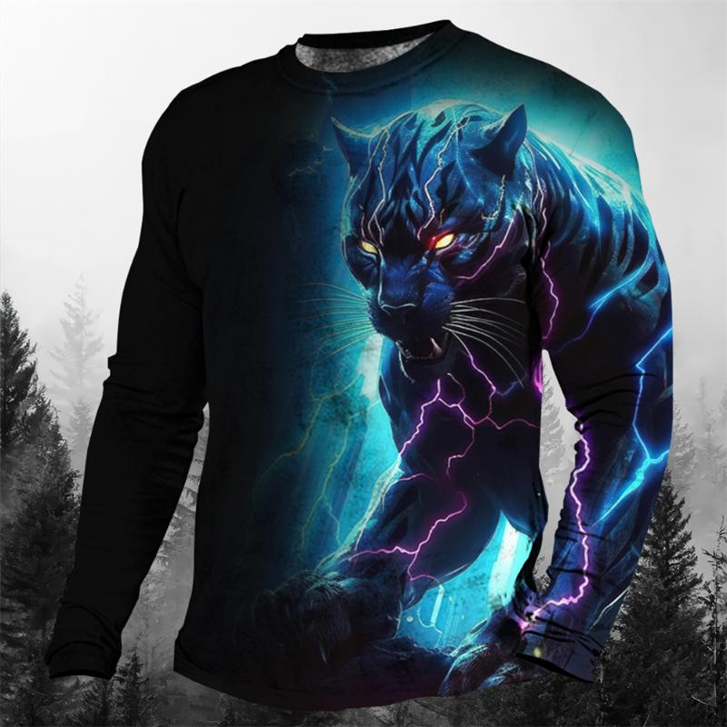 Cool Animal The Leopard 3d Print Summer Men's O-Neck T-shirt Casual Long Sleeve Oversized T Shirt Fashion Pullover Men Clothing