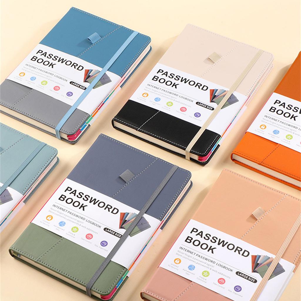 Modern A5 Password Journal PU Leather Notebook with Alphabet Tabs and Planner Stickers