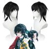 Demon Slayer Giyuu Tomioka Cosplayperuk, Svart Texturerat Luggen Högtemperaturfiber Hårstycke