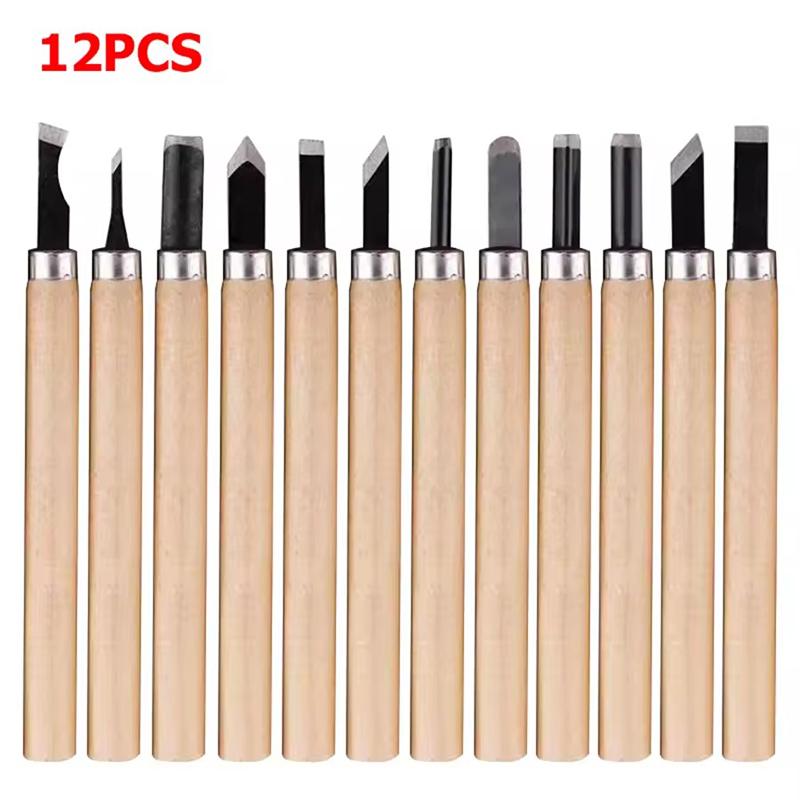 6/8/12PCS Wooden Carving Knife Manganese Steel Woodworking Engraving Tools Wood Carving Rubber-stamps Handmade Chiseling Kit ZYF