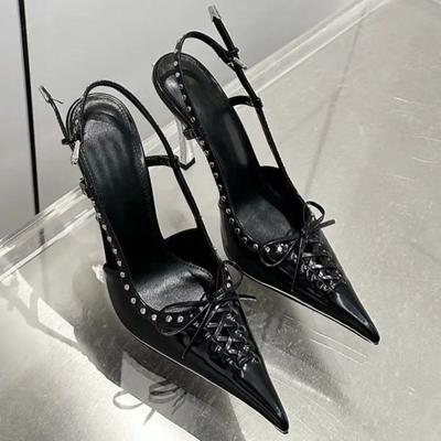 Mode Sexy Vrouwen Hoge Hakken Sandalen Strik Puntige Neus Schoenen met Hak Jurk Feest Vrouw Slippers Designer 2025 Nieuwe Zomer Pumps Sandalias