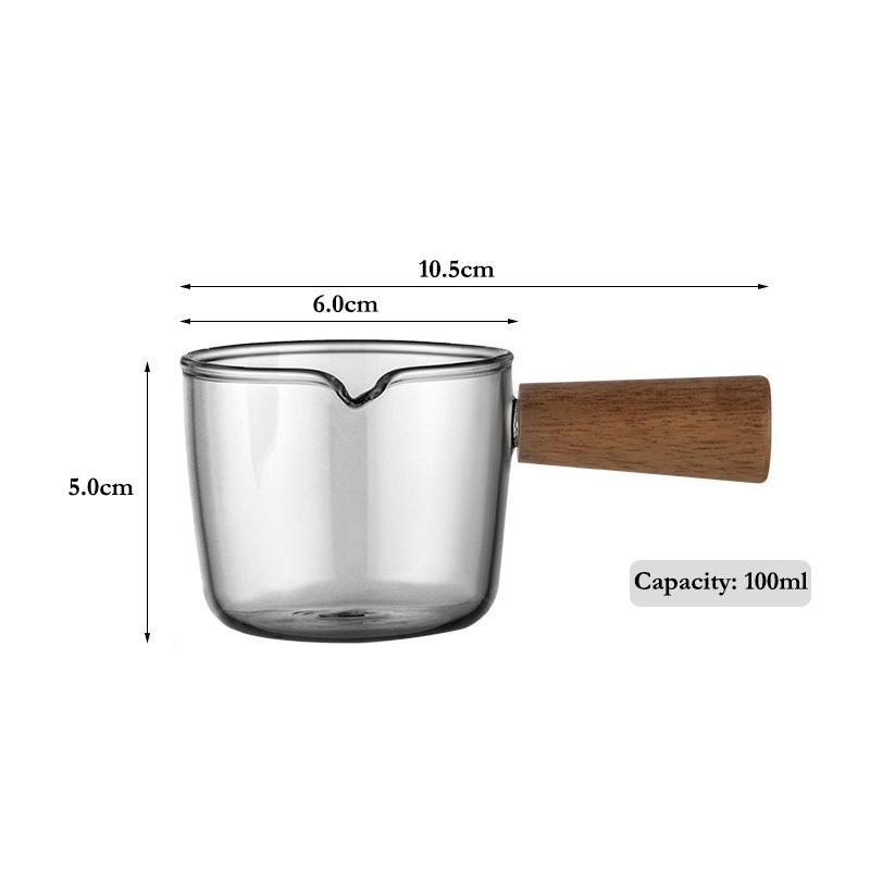 50/100ml Sauce Dish Small Glass Cup Milk Pitcher Espresso Measuring Cup Gravy Boat Dipping Bowl Mini Glass Cup with Wood Handle