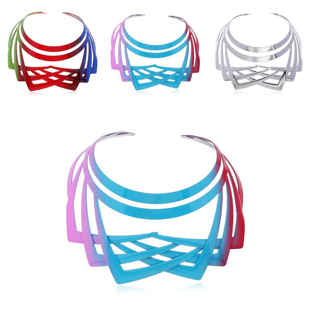 Geometric Metal Collar Necklace With Multilayer Chain For Trendy Women