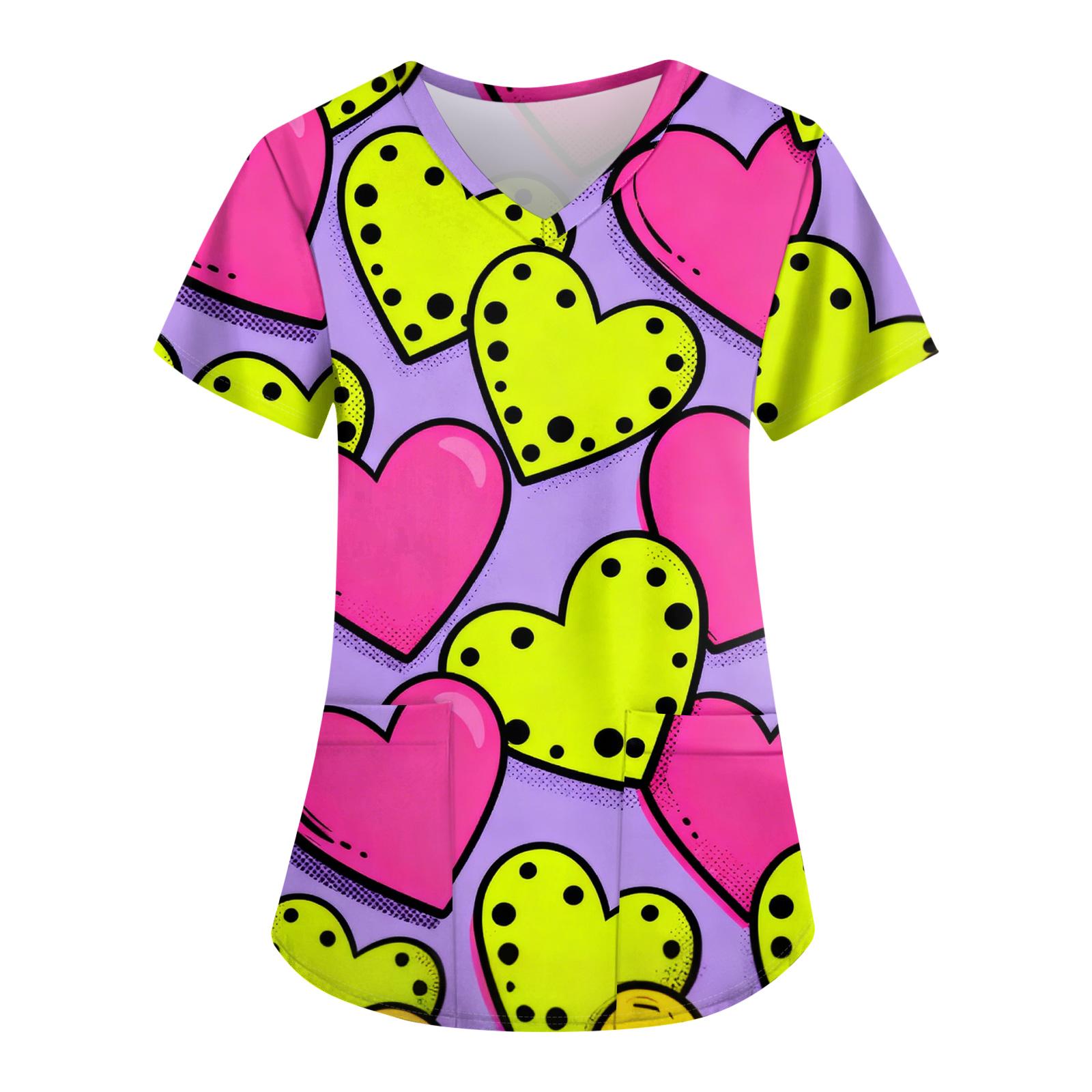 

Жіночі модні робочі футболки з принтом і V-подібним вирізом з короткими рукавами та кишенями XL жовтий