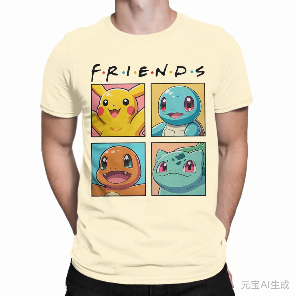 Pokémon T-shirt voor heren, puur katoen, casual T-shirt met ronde hals en korte mouwen, zomerse sportkleding, casual top met korte mouwen.