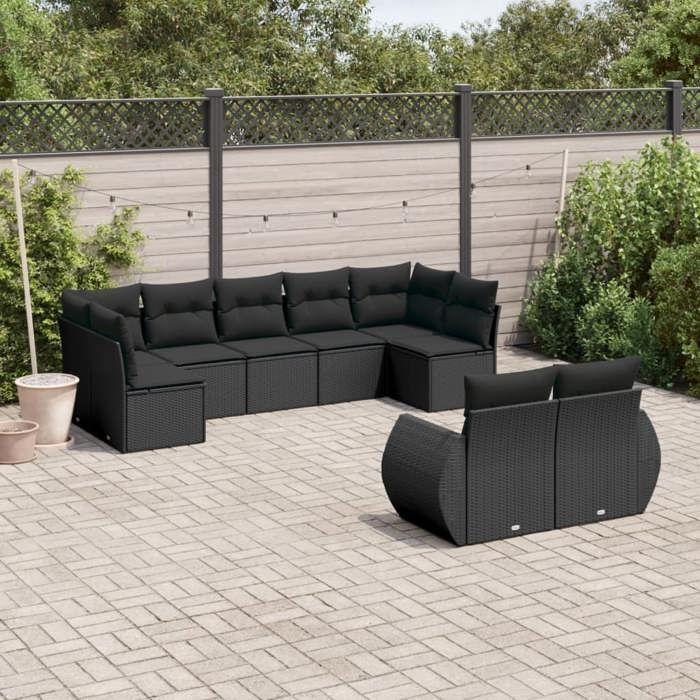 VidaXL Garden Lounge Set with Cushions 9 Pcs, Patio Sofas, Patio Furniture Set, Outdoor Furniture, Black 3254152