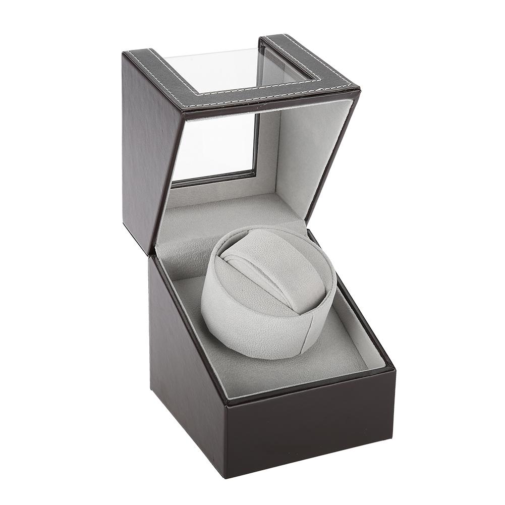 Einzelner automatischer mechanischer Uhrenbeweger aus PU mit Motor, Armbanduhrenhalter, Braun