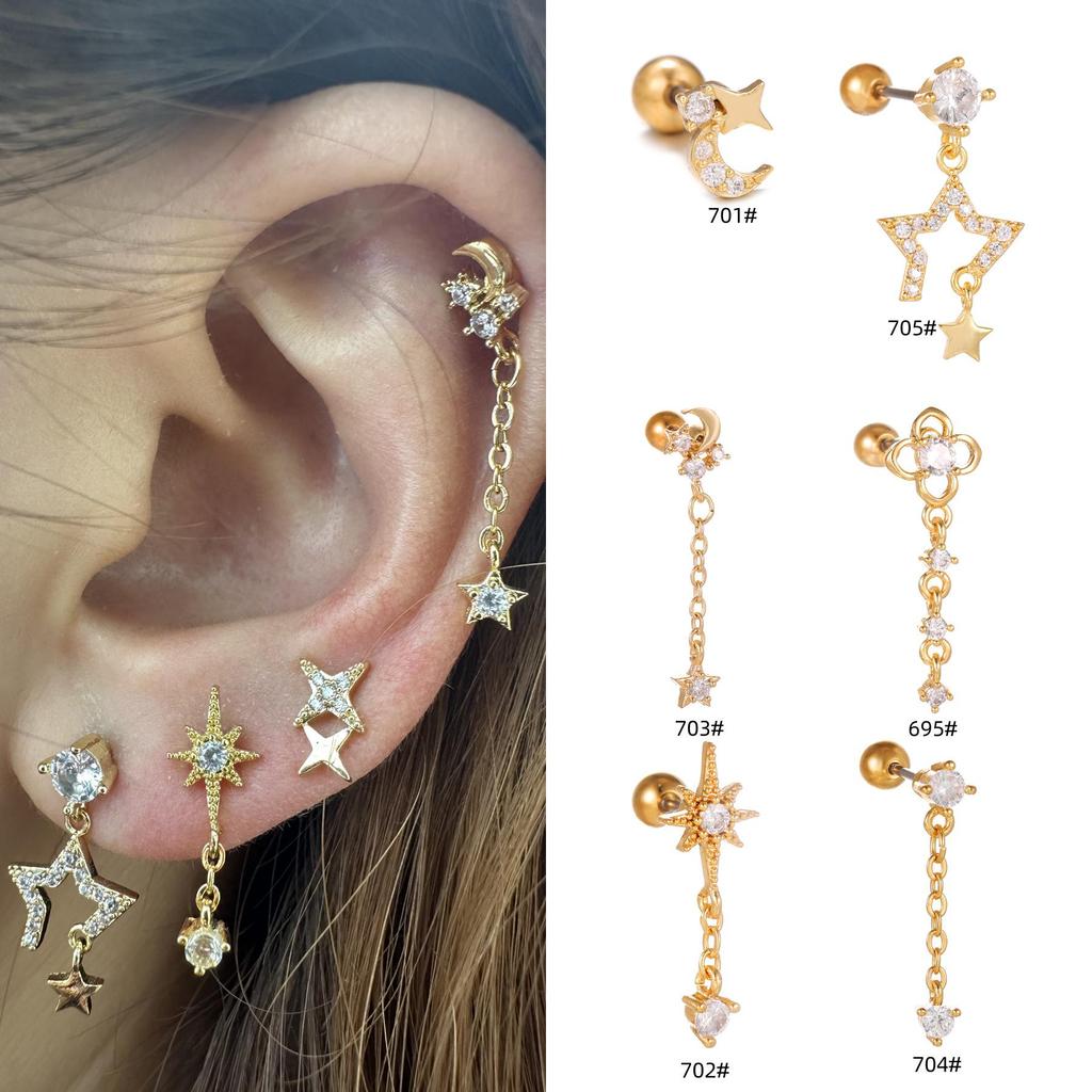European & American Fashion Tassel Star Moon Zircon Geometric Ear Cuff & Studs for Sleeping