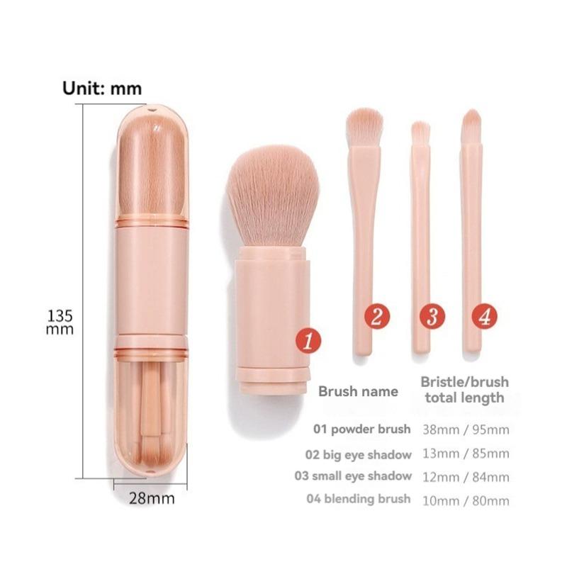 Portable Powder Blusher Brush With Cover 4 in 1 Travel Small Set Makeup Eye Shadow Telescopic Multi-Function Mini Makeup Tool