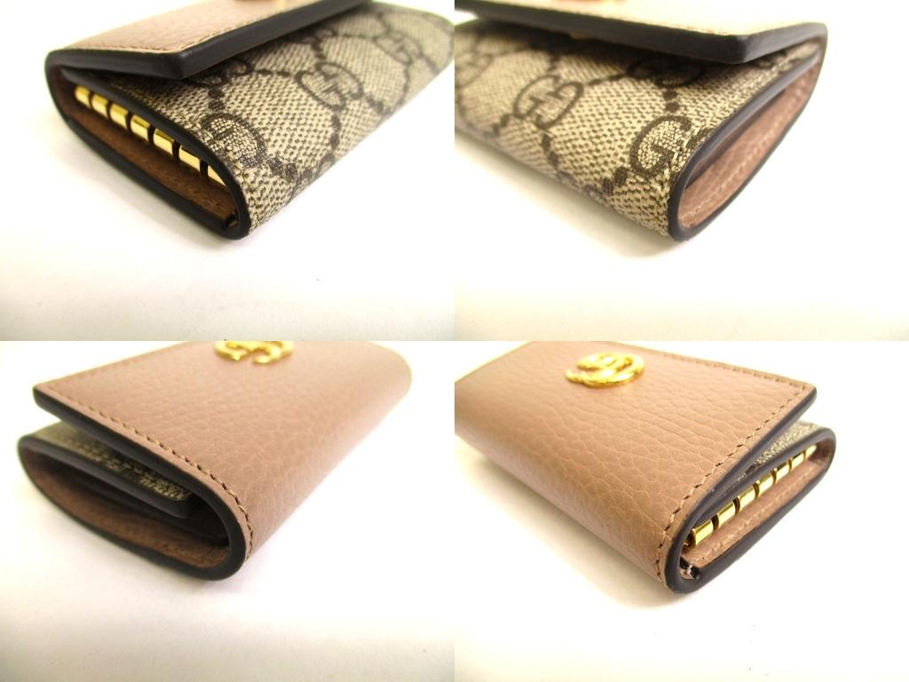 Authentic GUCCI Double G GG Dusty Pink Leather Gold H/W 6 Pics Key Chain #a760  Refurbished