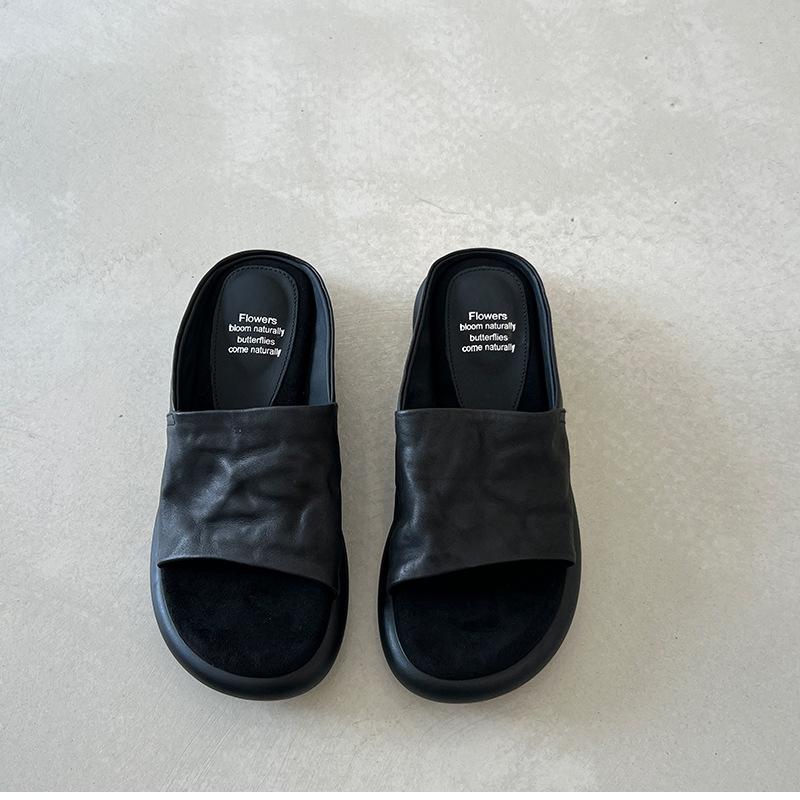 Women's French Retro Open Toe Slide Sandals Comfortable Light Luxury Summer Flat Soft Sole Thick Platform Slippers
