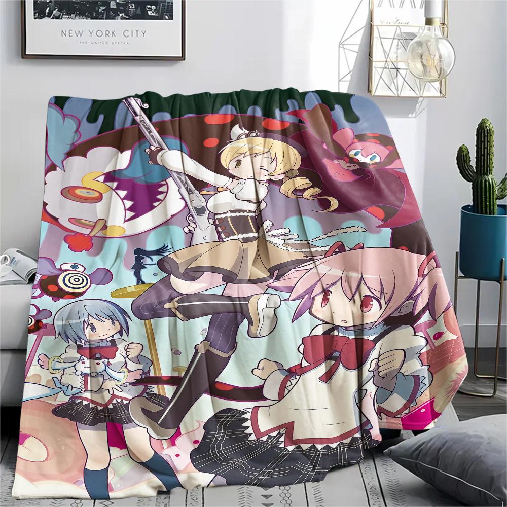 1PC Puella Magi Madoka Magica Print Flannel Blanket, High Quality All Seasons, Home Decor, Warmth and Comfort, Perfect for Christmas Gifts