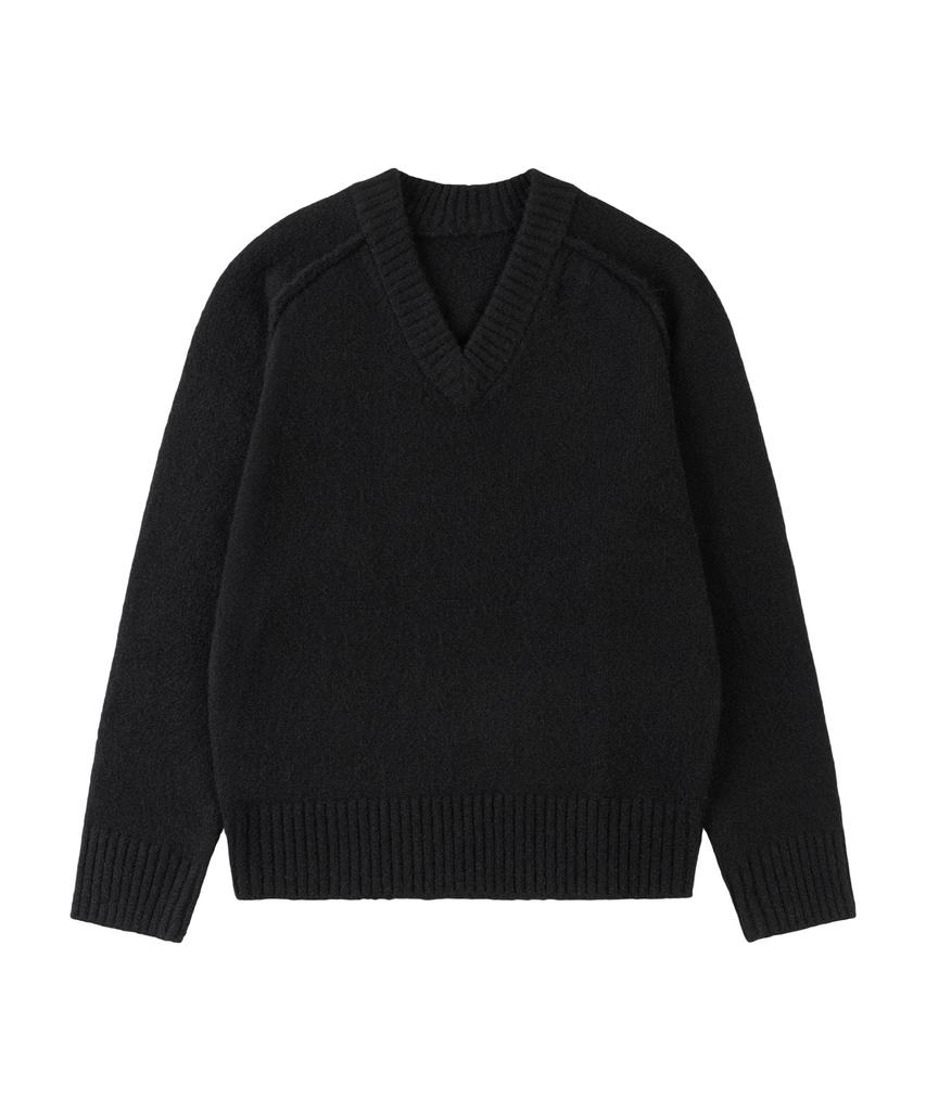Siyajyu Sikn2170 Loose Fit V-Neck Heavy Knit_Black