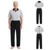 Mens Adaptive Anti-Strip Jumpsuit Lapel Short Sleeve Back Zip-up Pants Leg Zip One-piece Romper for Elderly Patient Care