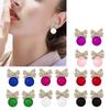 Exquisite Pearls and Diamond Dangle Earrings Charming Women' Bowknot Diamond Earrings Ornament Stylish Ear Studs Jewelry