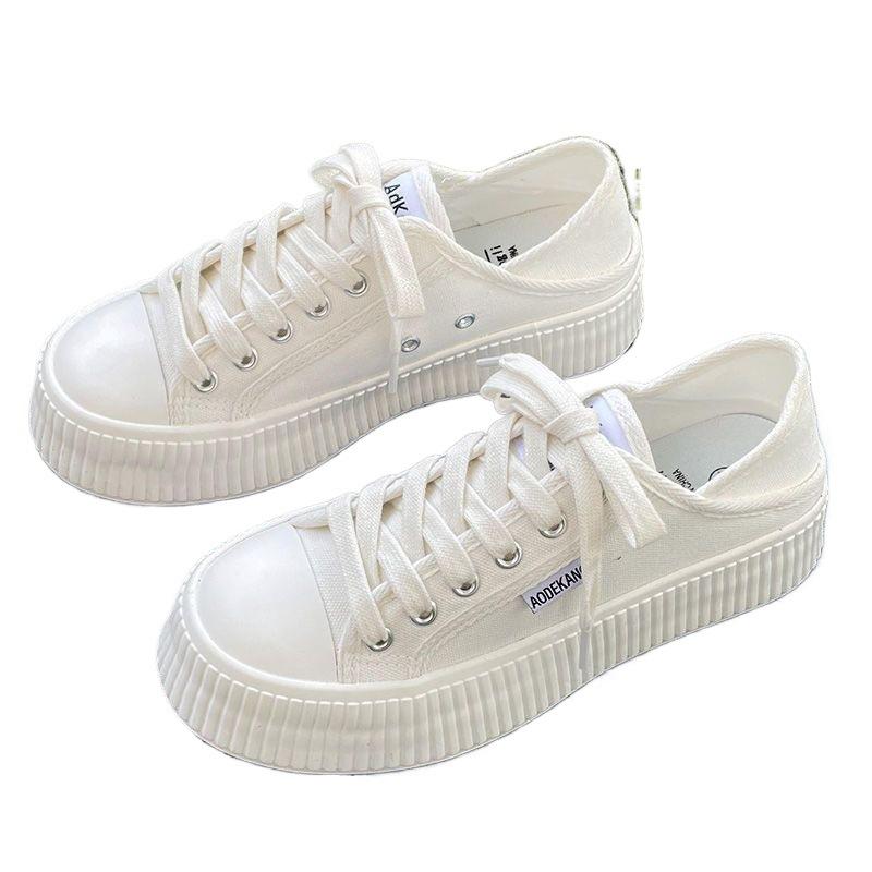 One Shoe and Two White Shoes for Women In 2025 Summer, Thin Thick-soled Heightening Canvas Shoes, Versatile Student Biscuit Shoes