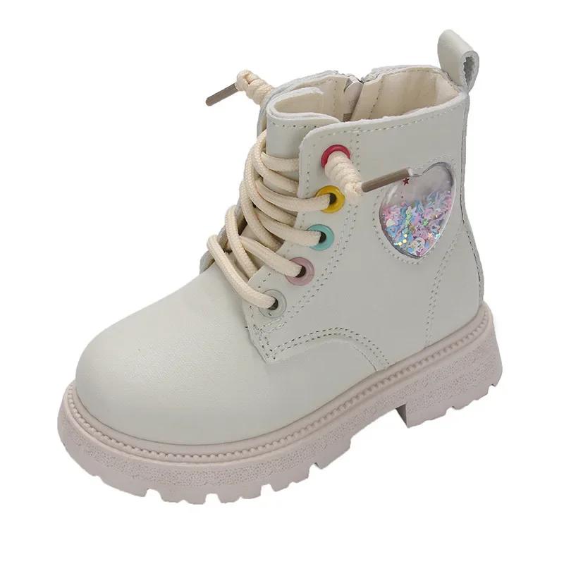 2024 Girls Boots Autumn Winter New Fashion Versatile Kids Ankle Boots School Korean Style Children's Boots Non-slip Heart Love