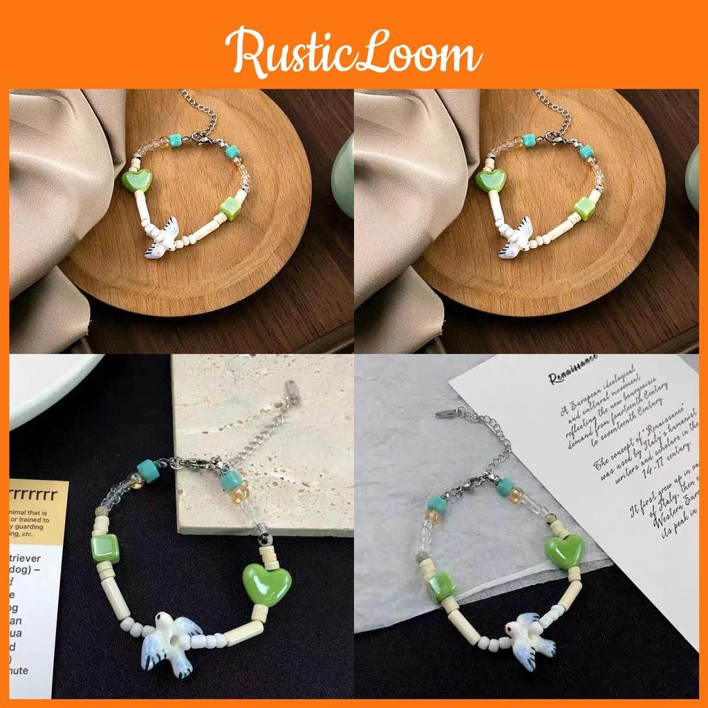 Ceramic Trendy Womens Beaded Bracelet With Heart And Geometric Charms Style Retro