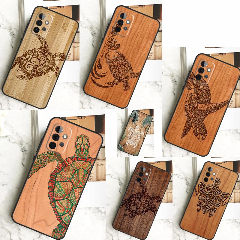 Turtle Wood Pattern Case For Samsung Galaxy A55 A35 A15 A14 A34 A54 A73 A53 A33 A23 A13 A12 A32 A52 A51 Cover