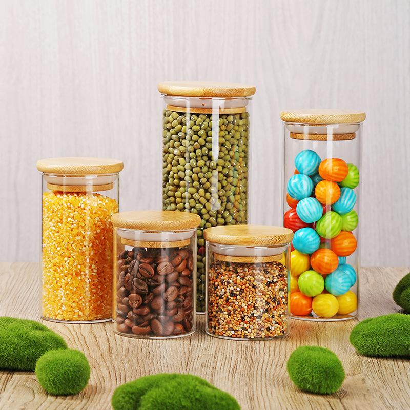 Glass Storage Jar with Bamboo Wood Lid - Sealed Transparent Jar for Tea and Kitchen Organization