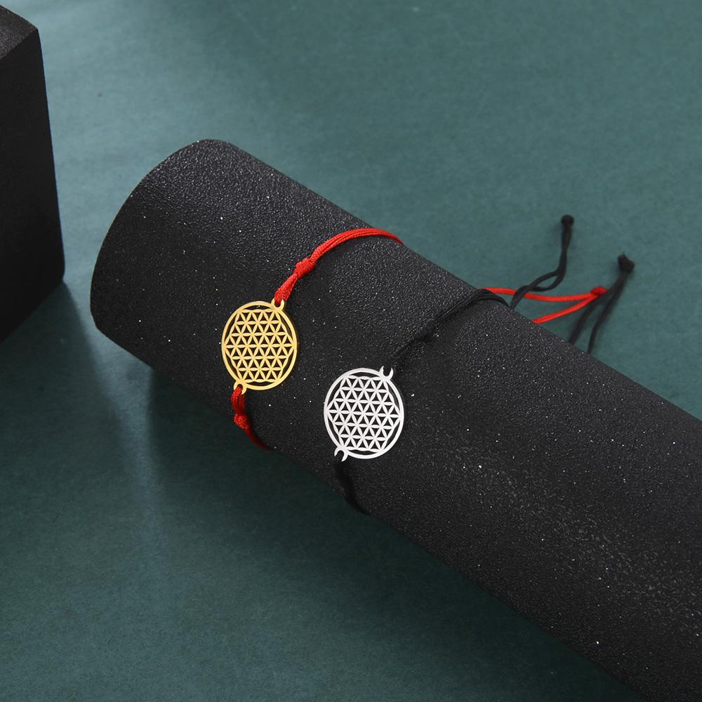 Dawapara Flower of Life Metatron Cube Bracelet for Women Men Adjustable Rope Chain Stainless Steel Charm Bracelet Couple Jewelry