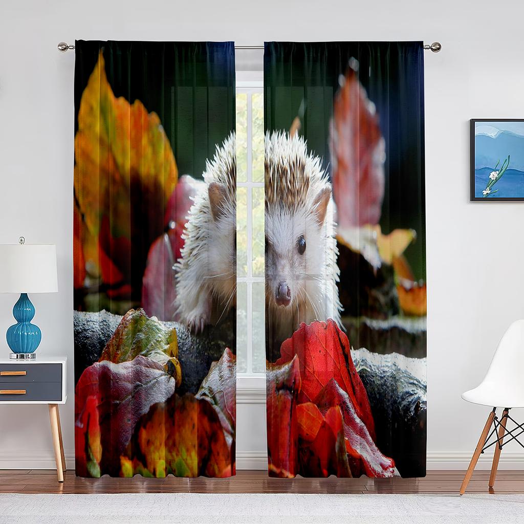 Igel, süße kleine Tier-Tüllvorhänge für Wohnzimmer, Schlafzimmer, Dekor, transparenter Chiffon, durchsichtiger Voile, Fenstervorhang