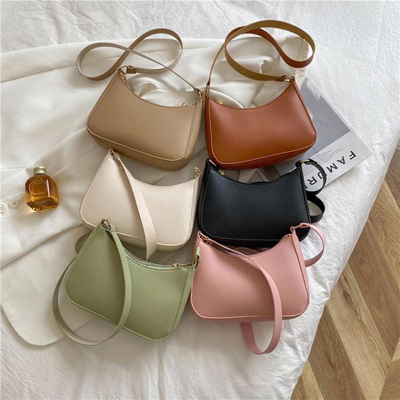 Women'S Fashion Handbags Retro Solid Color Pu Leather Shoulder Underarm Bag Casual Women Hobos Handbags