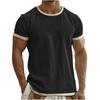 Men's Colorblock Cotton Linen Short Sleeve T-Shirt Lightweight Breathable Round Neck Casual Vacation Top